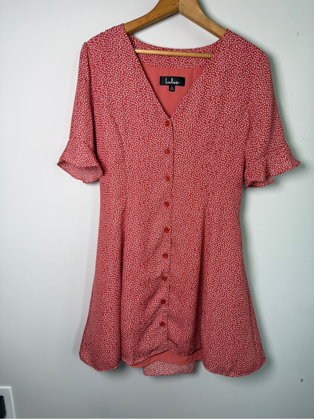 Lulus Ditzy Polka Dot Flutter Sleeve Dress Cottagecore Whimsy Red White S